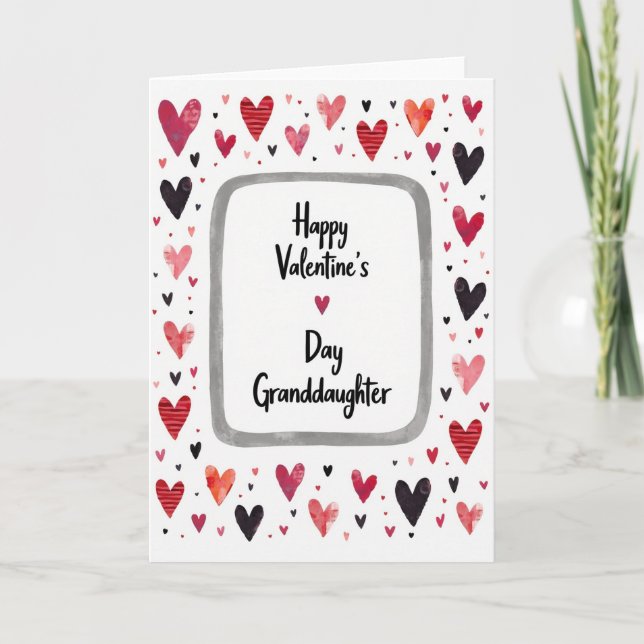 Granddaughter Hearts Valentines Day Card Kort (Framsida)