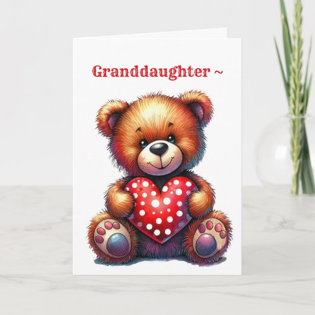 GRANDDAUGHTER LIL BEAR VALENTINE-KORT TACK KORT (Framsida)