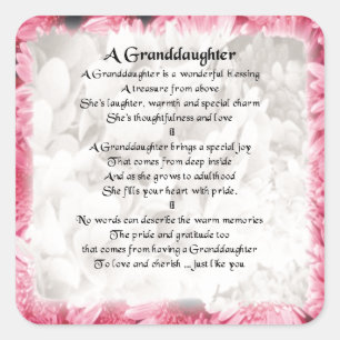 Granddotter Dikt - Rosa Blommigt Design Fyrkantigt Klistermärke