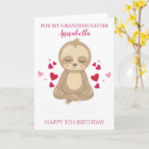 Granddotter Femte födelsedagen Cute Rosa Sloth Pho