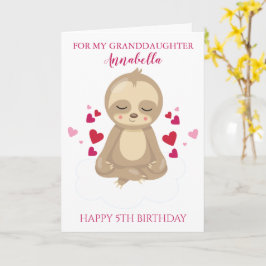Granddotter Femte födelsedagen Cute Rosa Sloth Pho Kort