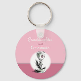 Granddotter First Communion Rosa, Chalice Nyckelring