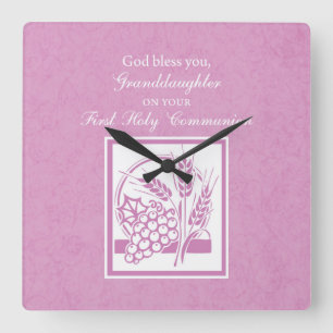 Granddotter First Communion, Rosa Fyrkantig Klocka