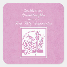 Granddotter First Communion, Rosa Fyrkantigt Klistermärke