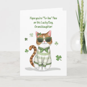 Granddotter Girl Cat Sunglasses St patricks day Kort