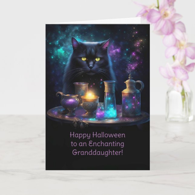 Granddotter Happy halloween Black Cat Kort (Orkide)