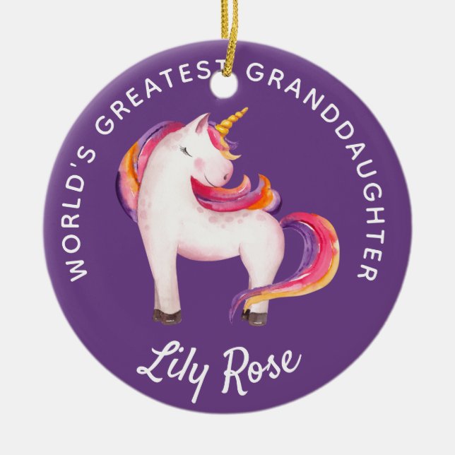 Granddotter Unicorn Girly Personlig Julgransprydnad Keramik (Framsidan)