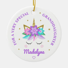 Granddotter Unicorn Lila blommor Personlig Julgransprydnad Keramik