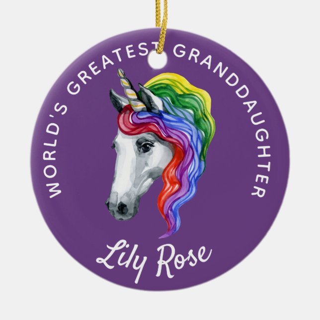 Granddotter Unicorn Personlig Julgransprydnad Keramik (Framsidan)