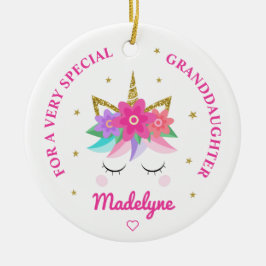 Granddotter Unicorn Rosa Flowers Personlig Julgransprydnad Keramik