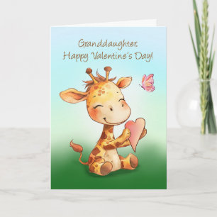 Granddotter Valentine Cute Lycklig Giraffe Heart Kort