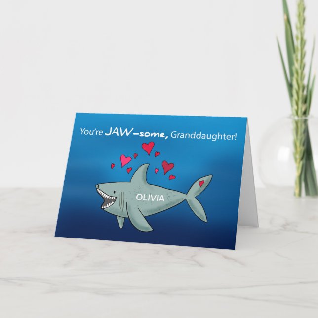 Granddotter Valentines day Shark Kort (Framsida)