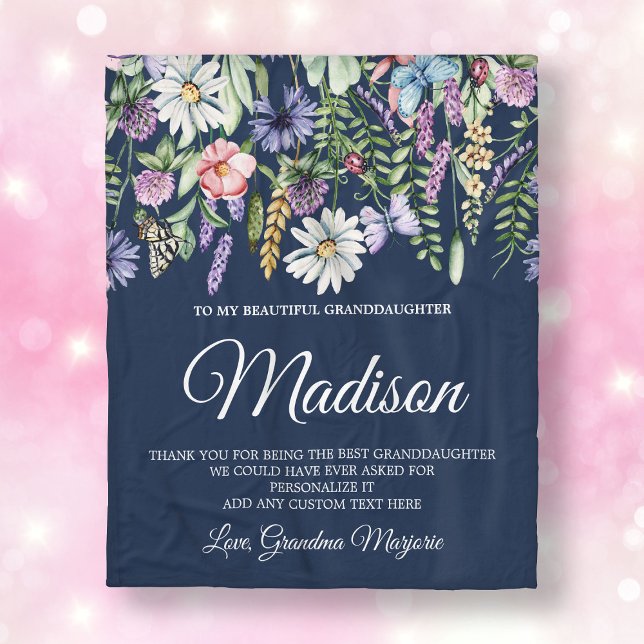 Granddotter Wildblommor Personlig Fleecefilt (Granddaughter Wildflowers Personalized Fleece Blanket
)