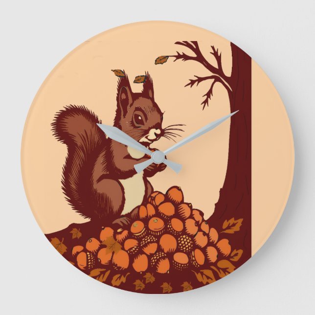 🐿️ Grande Horloge Ronde Écureuil d'Automne Stor Klocka (Framsida)