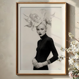 Grandeur in Bloom: Sculptural Monochrome Mode Poster