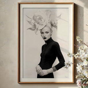 Grandeur in Bloom: Sculptural Monochrome Mode Poster