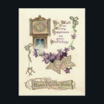 Grandfather Clock Glöm-Me-Not Löv Vykort<br><div class="desc">Skicka ett unikt födelsedagskort till någon i år! Den här vintagen av födelsedagskortet skildrar en mormormormoralklocka och glömmer mig - inte.</div>