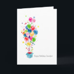 Grandfather Födelsedagskort Colorful Balloons Burs Kort<br><div class="desc">En färgfull illustration som visar färgstarka olika former av ballonger som brinner ut ur en magisk presentlåda. Gläd glädje,  lycka och färglös spricka! En färgfull födelsedagspresent till din morfar/morfar. Säkert att ge leende på ansikte!</div>