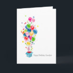 Grandfather Födelsedagskort Colorful Balloons Burs Kort<br><div class="desc">En färgfull illustration som visar färgstarka olika former av ballonger som brinner ut ur en magisk presentlåda. Gläd glädje,  lycka och färglös spricka! En färgfull födelsedagspresent till din morfar/morfar. Säkert att ge leende på ansikte!</div>