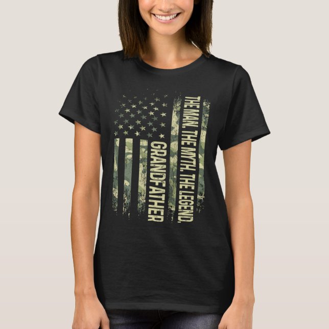 Grandfather Man Myth Legend Camo American Flag Fat T Shirt (Framsida)
