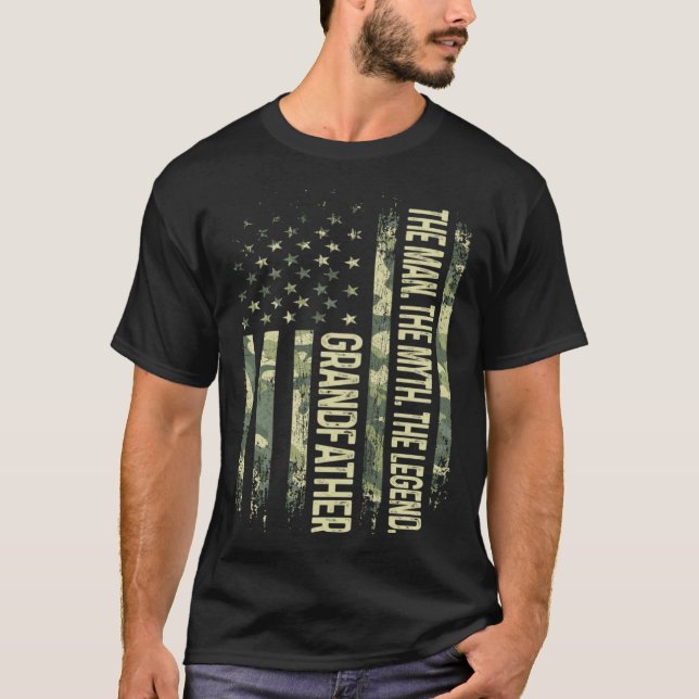 Grandfather Man Myth Legend Camo American Flag Fat T Shirt (Framsida)