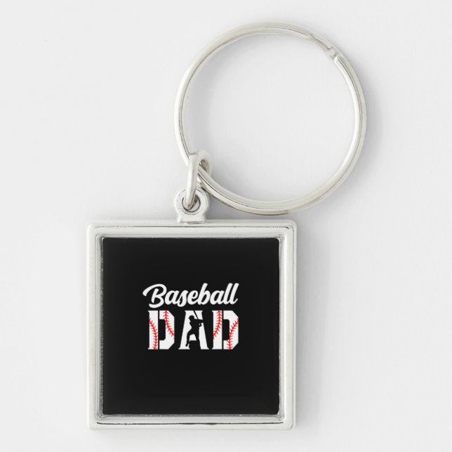 Grandfather-offerter | Baseball Pappa Fyrkantig Silverfärgad Nyckelring (Framsidan)