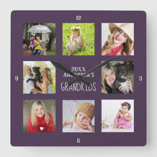 Grandfather PHOTO Collage Gift Fyrkantig Klocka