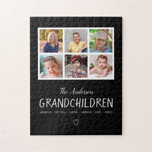 Grandföräldrar 6 Photo Collage Personlig Black Pussel (Vertikal)