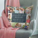 Grandföräldrar Photo Collage Barnbarn Namn Blue Kudde<br><div class="desc">Lägg till hela barnbarn namn i anpassningsbarnas fotokudde. "Barnbarn gör livet stort" är skrivet i avslappnad, handskrivet och smalans typsnitt. Fotomallen är redot för dig att lägga till namnen för barnbarnen och 8 av dina favoritfoton, som visas i kvadratformat/instagram- och porträtt-format. Den här designen har en modern palett av mörk...</div>