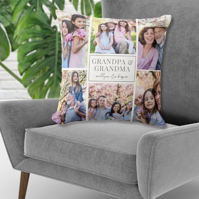Grandföräldrar Photo Collage Family Kudde (Grandparents Photo Collage Family Throw Pillow)