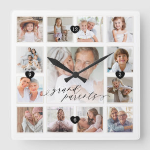 Grandföräldrar Script Family Memory PhotoCollage Fyrkantig Klocka