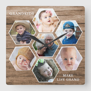 Grandkids gör livet fantastiskt 7 Foto Collage Trä Fyrkantig Klocka