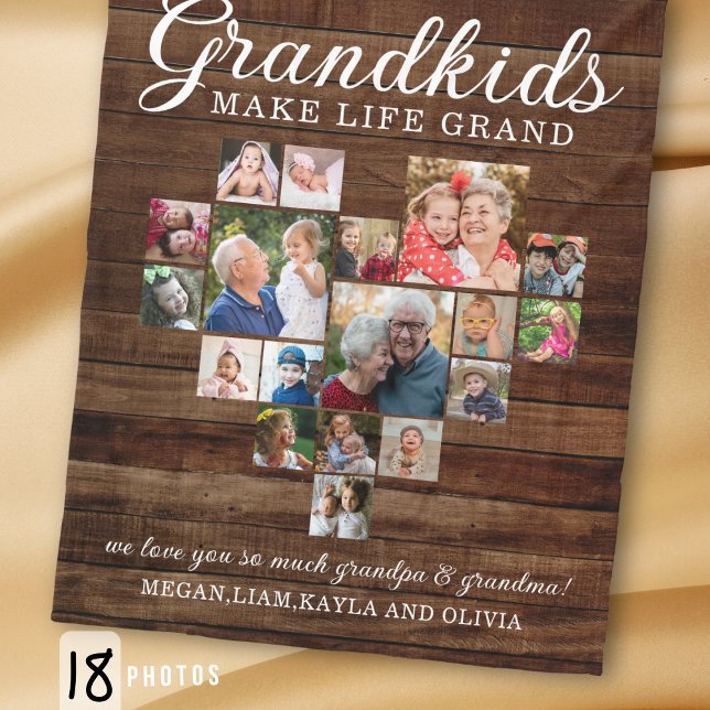 Grandkids Make Life Grand 18 Photo Collage Wood Fleecefilt (Skapare uppladdad)