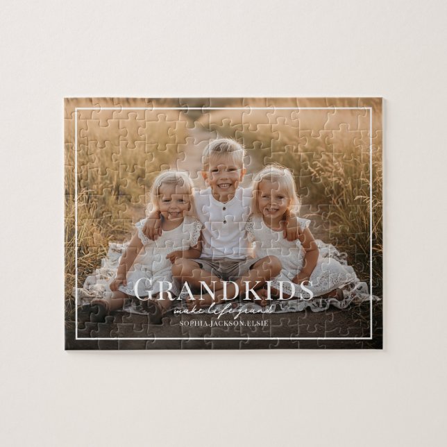 Grandkids Make Life Grand Grandparent Gift Photo Pussel (Horisontell)