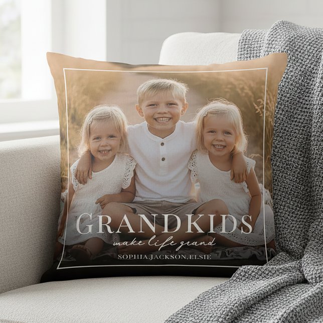 Grandkids Make Life Grand Grandparents Gift Photo Kudde (Skapare uppladdad)