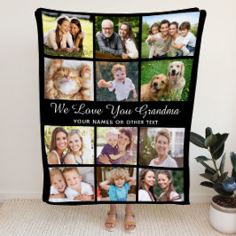 Grandma 12 Photo Collage Black Fleecefilt
