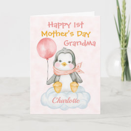 Grandma 1:a Mors dag Penguin-Rosan Kort