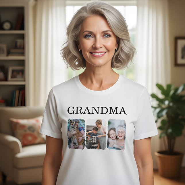 Grandma 3 Photos Collage Tee, Personalized Family T Shirt (Skapare uppladdad)