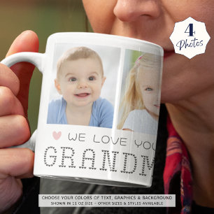 Grandma 4 Photos Rosa Hearts Grått Kaffemugg