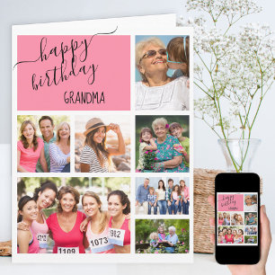 Grandma 7 Photo Collage Rosa Personlig Birthday Kort