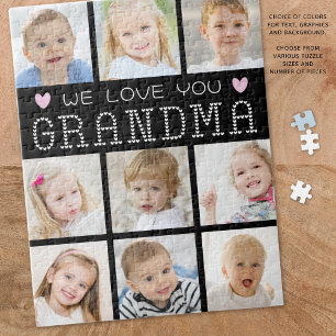Grandma 9 Photo Collage Hearts Anpassningsbar Färg Pussel