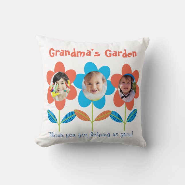 Grandma Anpassningsbar Photo Flowers Kudde (Framsida)