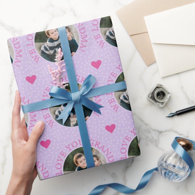 Grandma anpassningsbar text och lila av foton presentpapper (Gifting)