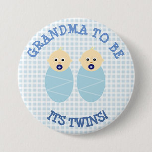 Grandma att vara Twin Boys Blue Baby Shower-knapp Knapp