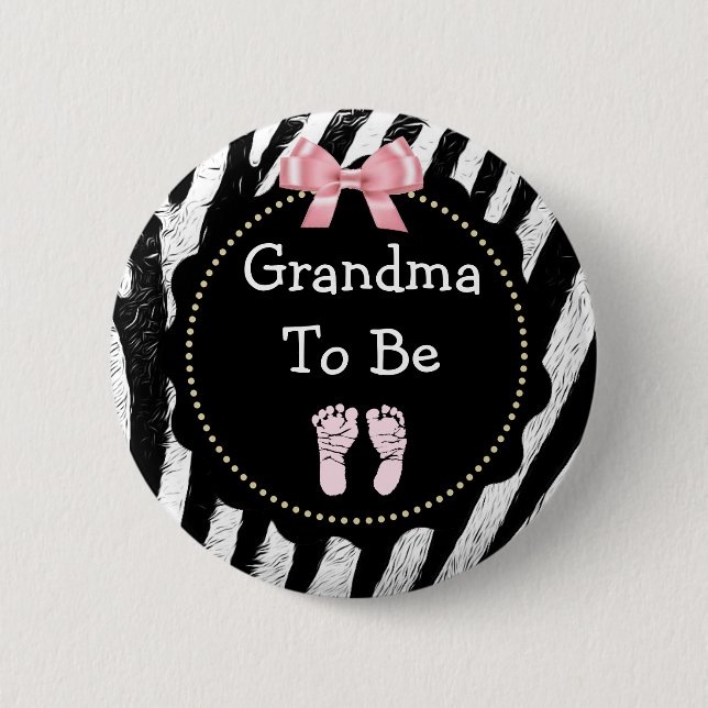 Grandma att vara Zebra tryck Baby Shower Knapp (Framsida)