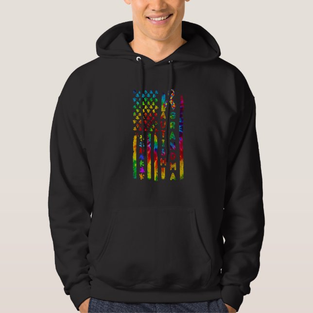 Grandma Autism Awareness Puzzle Flag Hoodie (Framsida)
