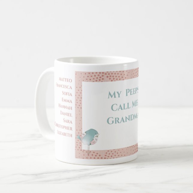 Grandma Barnbarn Cute Funny Bird Kaffemugg (Framsida vänster)