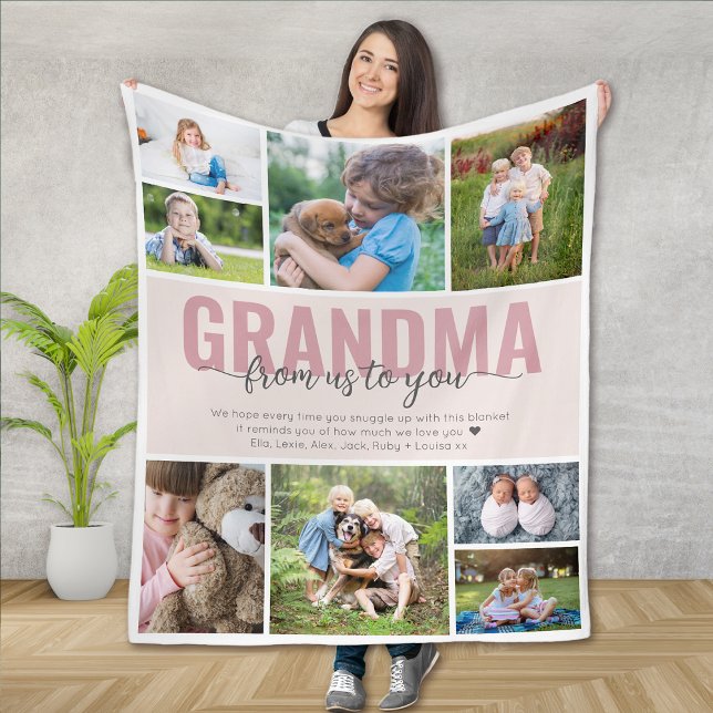 Grandma Barnbarn Hug Rosa Photo Collage Fleecefilt (Skapare uppladdad)