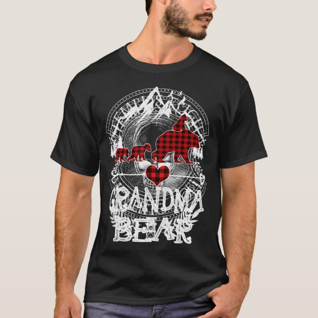 Grandma Bear Christmas Pajama Red Plaid Buffalo Fa T Shirt (Framsida)