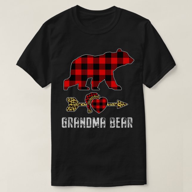Grandma Bear Red Buffalo Plade Matching jul T Shirt (Design framsida)